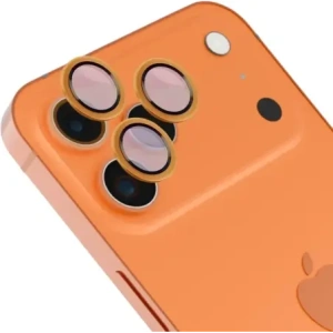Szkło na aparat z aplikatorem Bizon Glass Snap Lens do Apple iPhone 17 Pro / 17 Pro Max pomarańczowa ramka