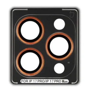 Szkło na aparat z aplikatorem Bizon Glass Snap Lens do Apple iPhone 17 Pro / 17 Pro Max pomarańczowa ramka