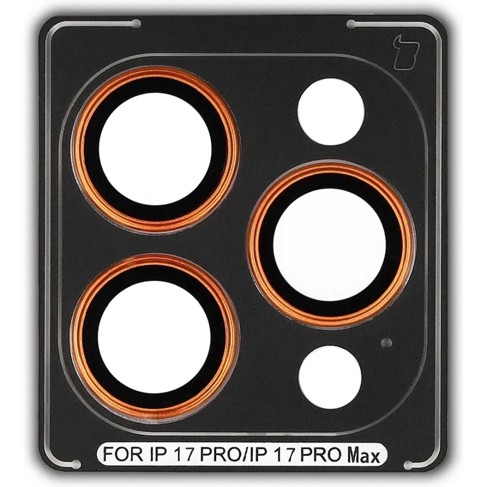 Szkło na aparat z aplikatorem Bizon Glass Snap Lens do Apple iPhone 17 Pro / 17 Pro Max pomarańczowa ramka