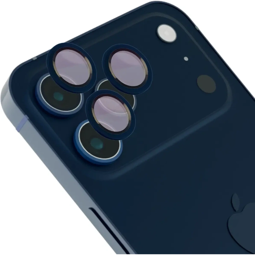 Szkło na aparat z aplikatorem Bizon Glass Snap Lens do Apple iPhone 17 Pro / 17 Pro Max granatowa ramka