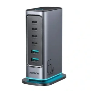 Ładowarka Joyroom JR-TCM02 GaN 65W stacja ładująca 4xUSB-C 2xUSB-A wtyczka UK szara