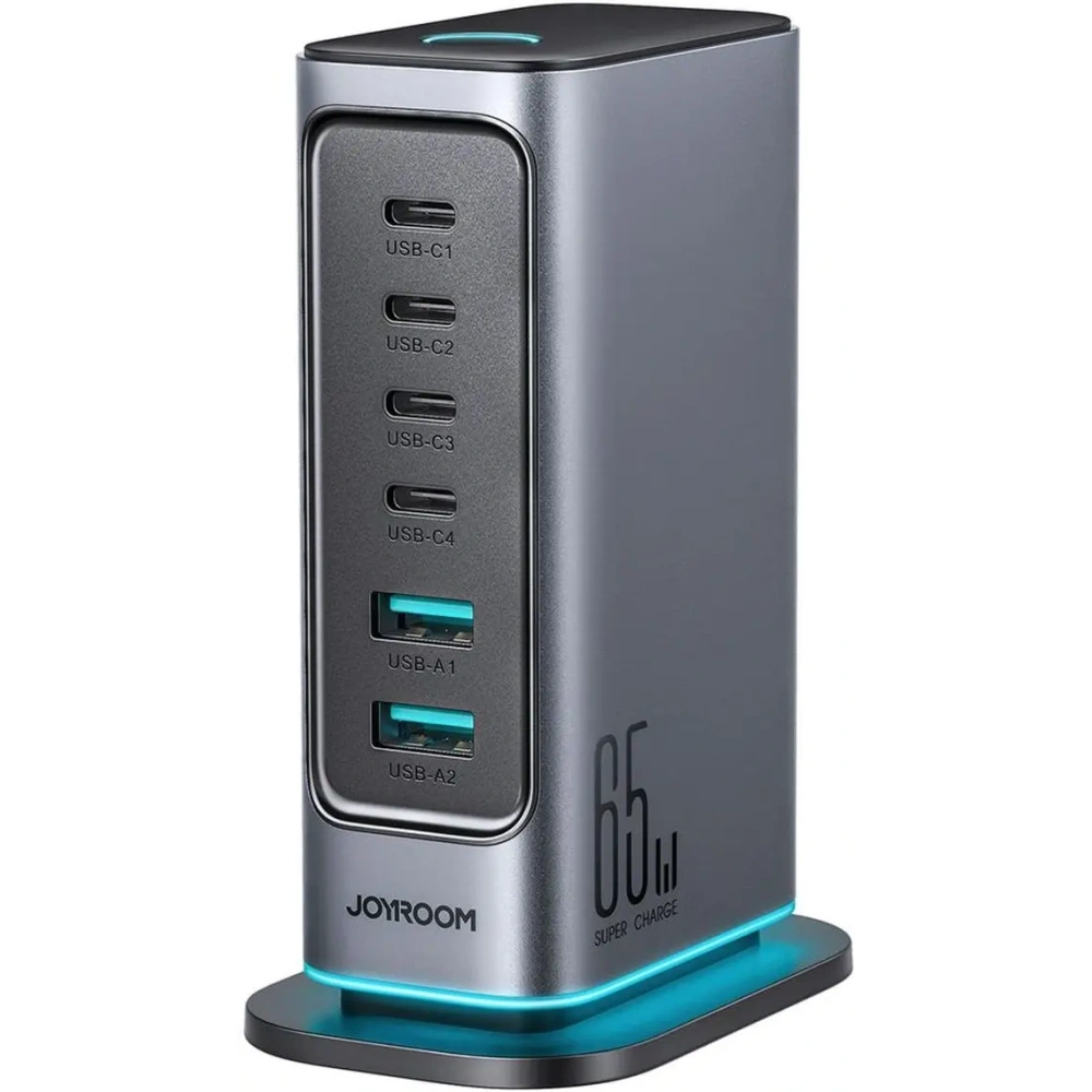 Ładowarka Joyroom JR-TCM02 GaN 65W stacja ładująca 4xUSB-C 2xUSB-A wtyczka UK szara