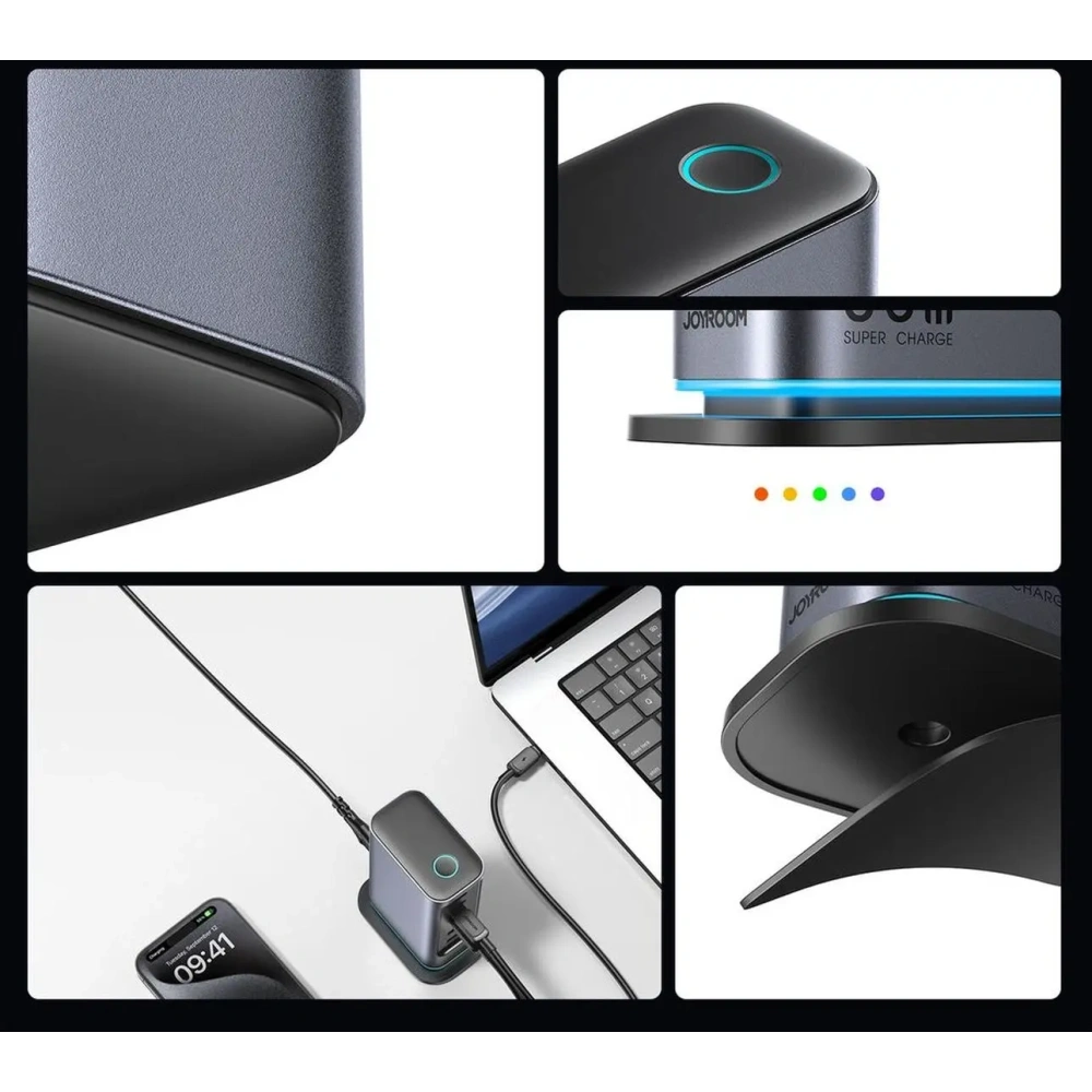 Ładowarka Joyroom JR-TCM02 GaN 65W stacja ładująca 4xUSB-C 2xUSB-A wtyczka UK szara