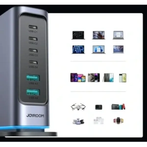 Ładowarka Joyroom JR-TCM02 GaN 65W stacja ładująca 4xUSB-C 2xUSB-A wtyczka UK szara