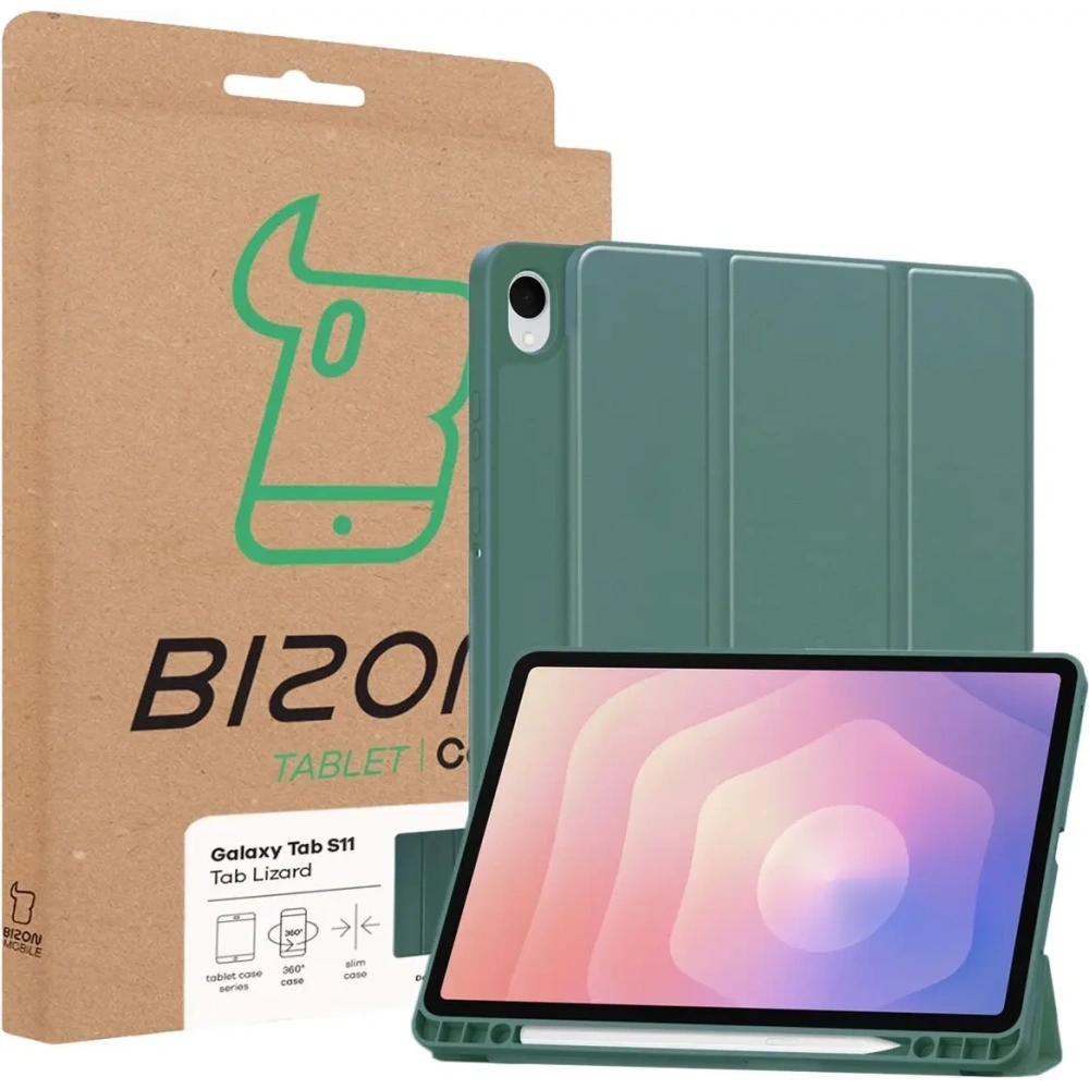 Etui z klapką Bizon Case Tab Lizard do Samsung Samsung Galaxy Tab S11 ciemnozielone