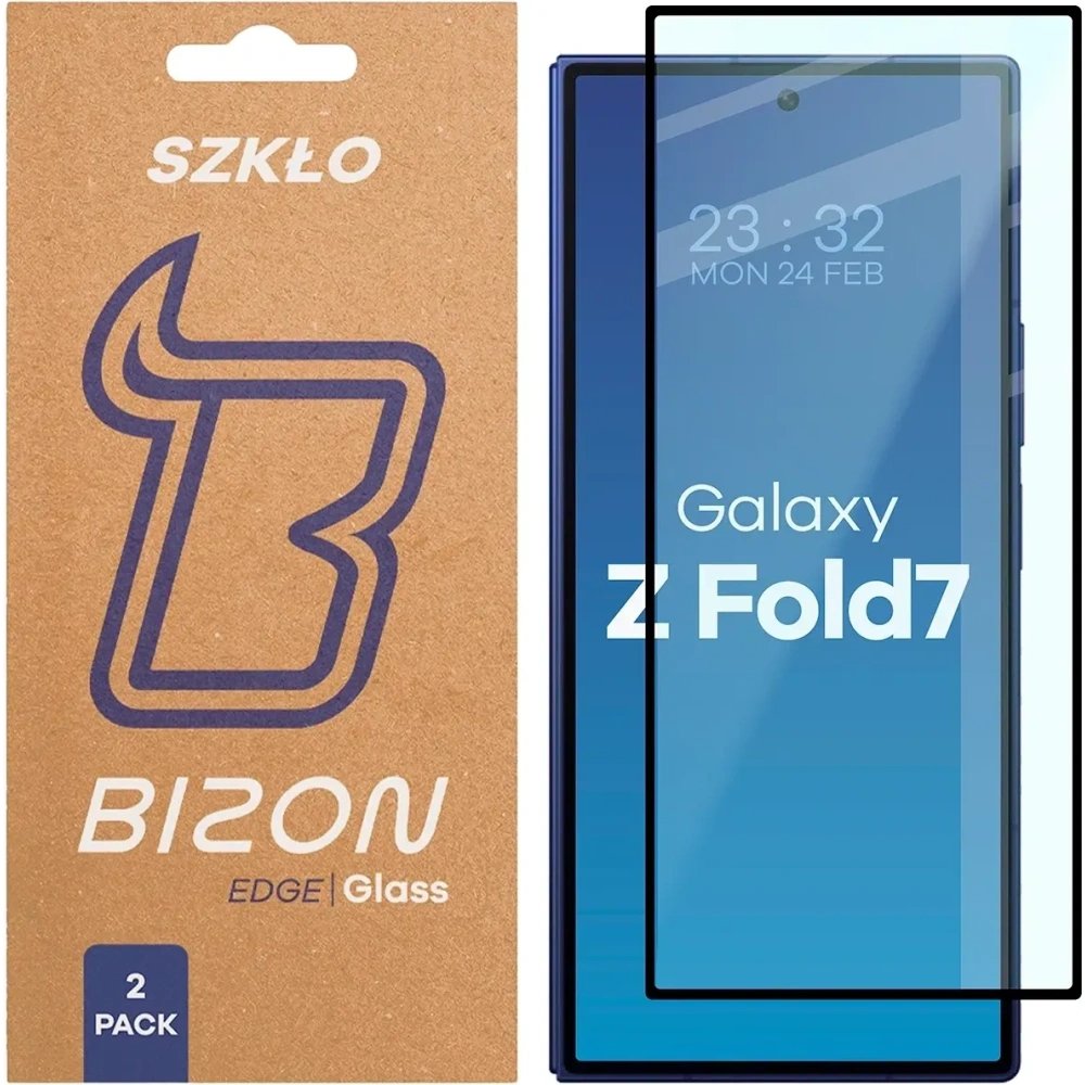 Szkło hartowane Bizon Glass Edge Duo do Samsung Galaxy Z Fold7 czarna ramka [2 PACK]