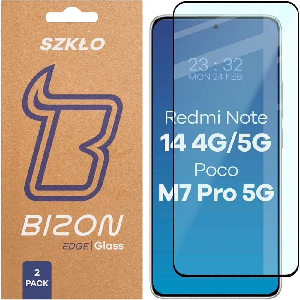 Szkło hartowane Bizon Glass Edge Duo do Xiaomi Redmi Note 14 4G / 5G / POCO M7 Pro 5G czarna ramka [2 PACK]