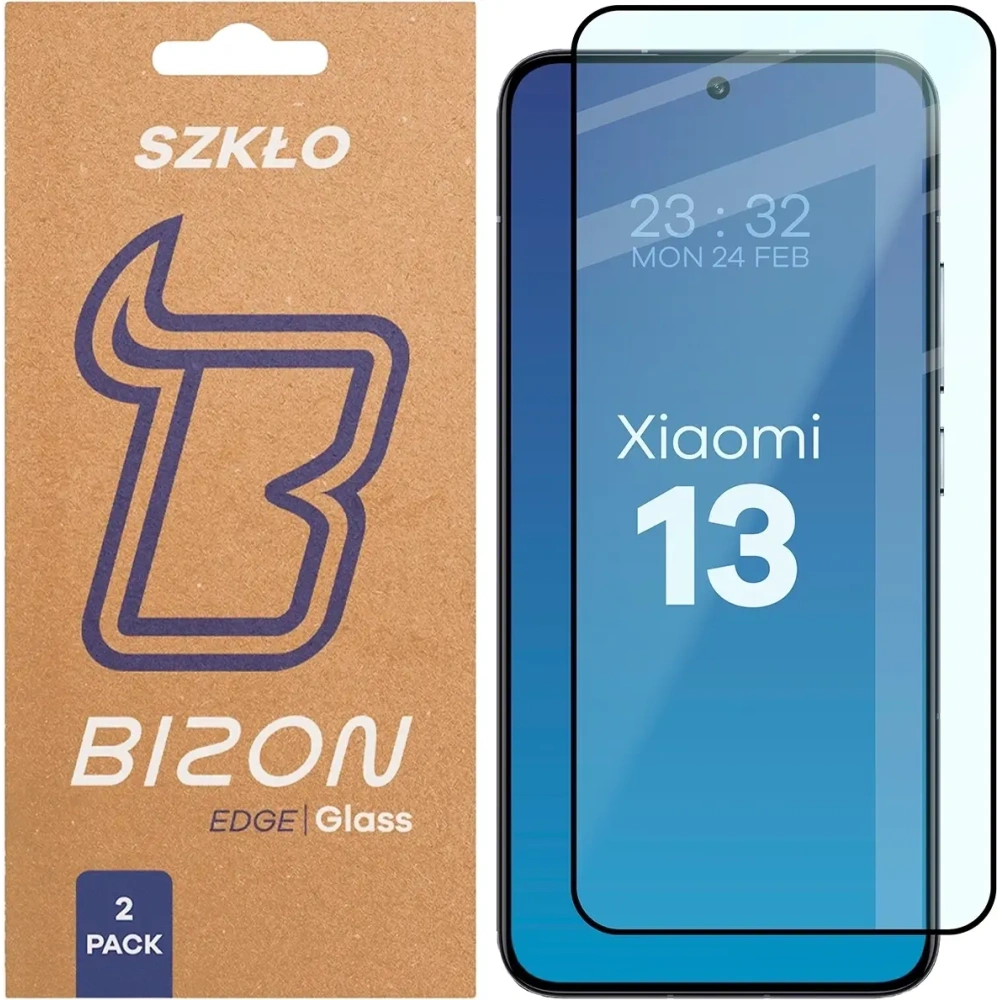 Szkło hartowane Bizon Glass Edge Duo do Xiaomi 13 czarna ramka [2 PACK]