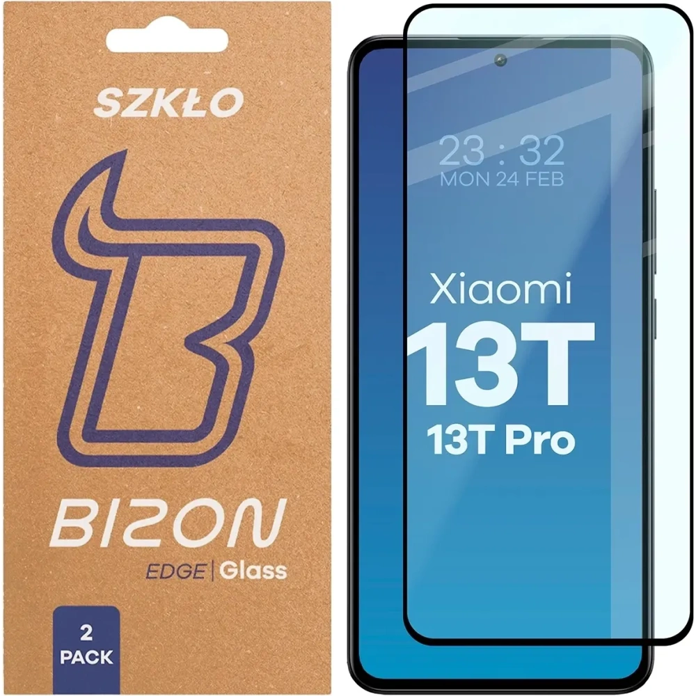 Szkło hartowane Bizon Glass Edge Duo do Xiaomi 13T Pro / 13T czarna ramka [2 PACK]