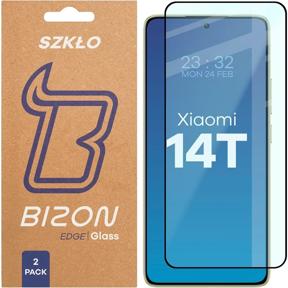 Szkło hartowane Bizon Glass Edge Duo do Xiaomi 14T czarna ramka [2 PACK]