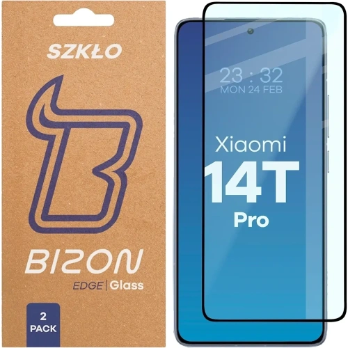 Szkło hartowane Bizon Glass Edge Duo do Xiaomi 14T Pro czarna ramka [2 PACK]