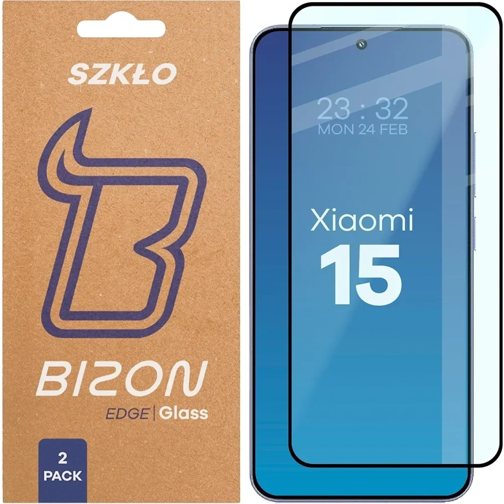 Szkło hartowane Bizon Glass Edge Duo do Xiaomi 15 czarna ramka [2 PACK]
