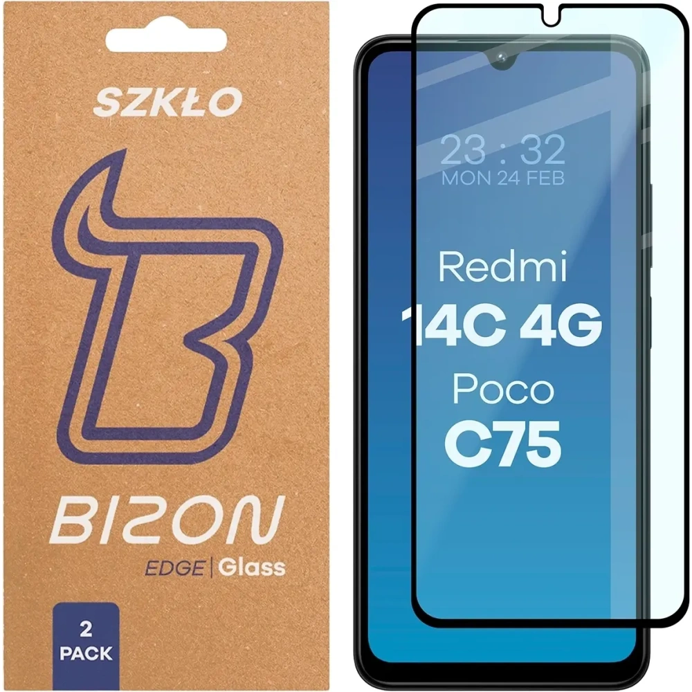 Szkło hartowane Bizon Glass Edge Duo do Xiaomi Redmi 14C 4G / POCO C75 czarna ramka [2 PACK]