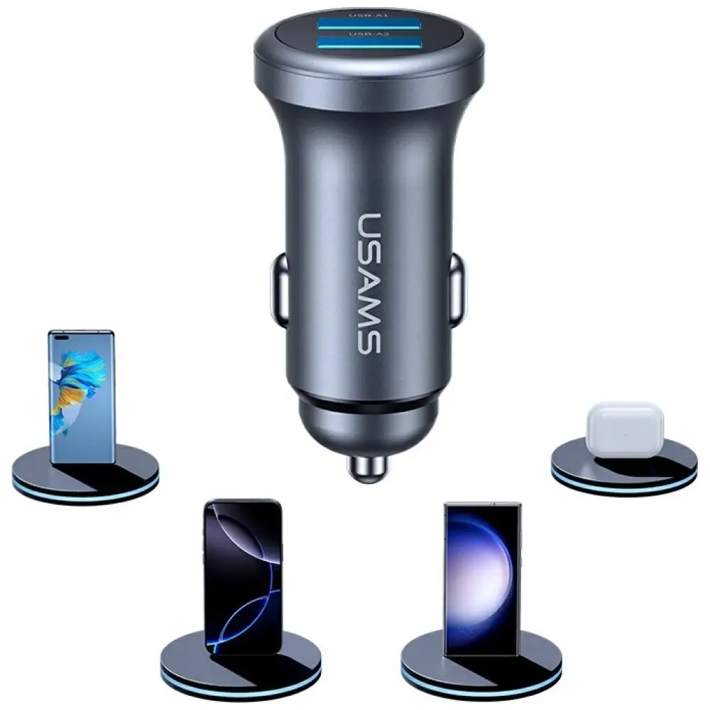 Ładowarka samochodowa USAMS CC320 Aluminium 2.4A 2xUSB-A tarnish