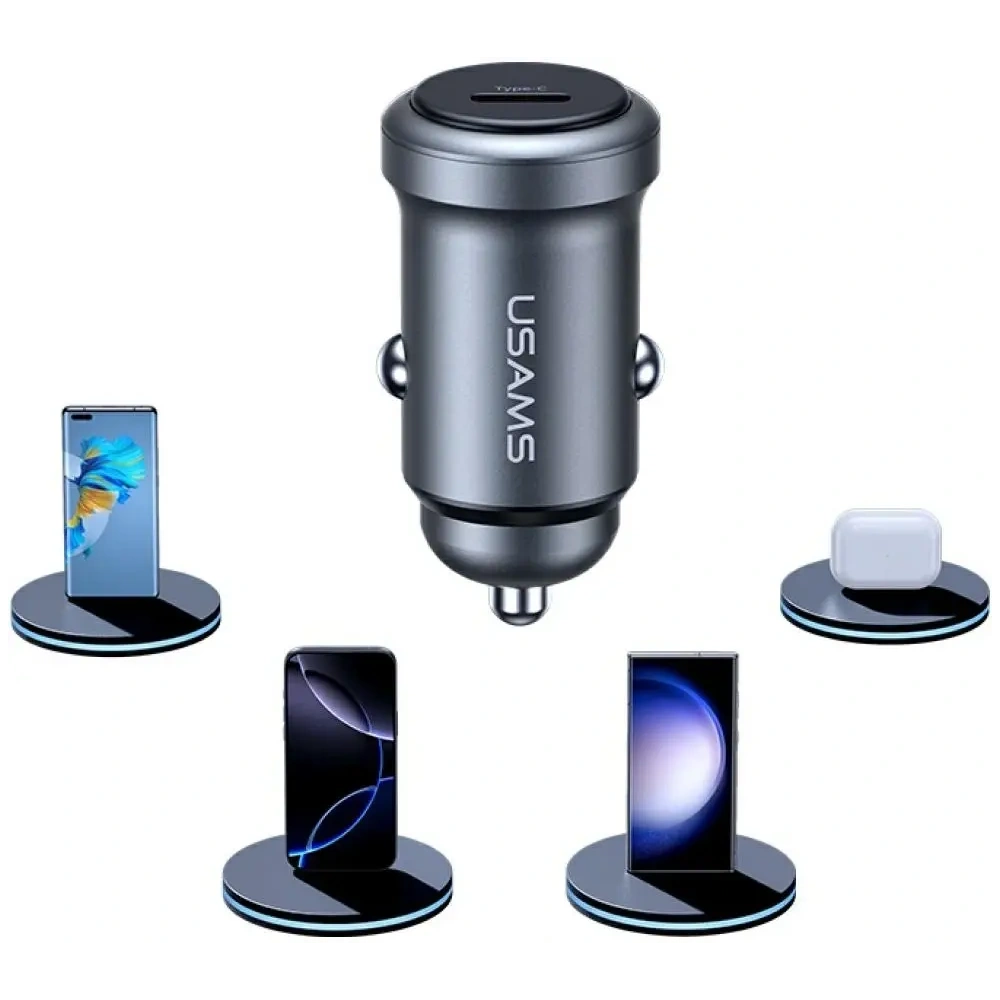 Ładowarka samochodowa USAMS CC321 Aluminium 30W USB-C PD tarnish