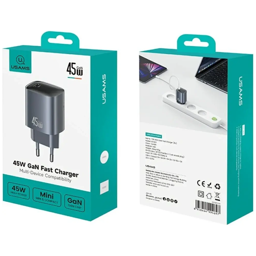 Ładowarka sieciowa USAMS T66 USB-C 45W GaN Fast Charger tarnish