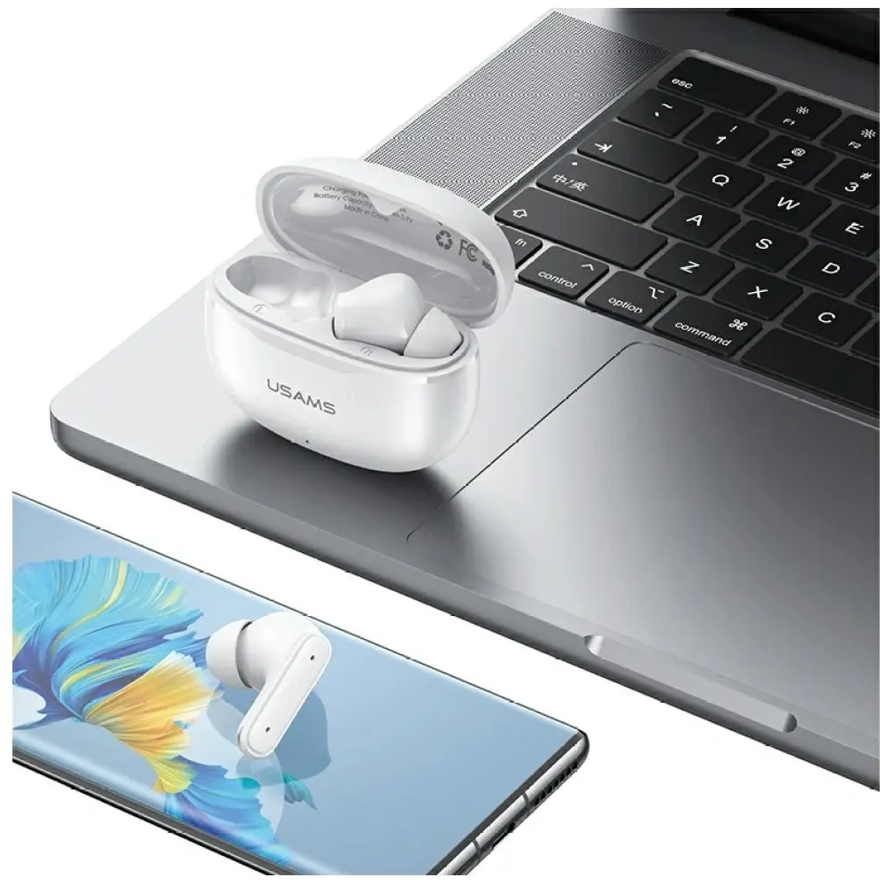 Bezprzewodowe słuchawki dokanałowe TWS USAMS E05 Bluetooth 6.0 biały