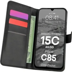 Etui z klapką Bizon Case Pocket do Xiaomi Redmi 15C 4G / 5G / Poco C85 czarne