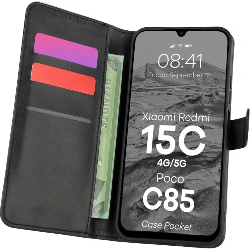 Etui z klapką Bizon Case Pocket do Xiaomi Redmi 15C 4G / 5G / Poco C85 czarne