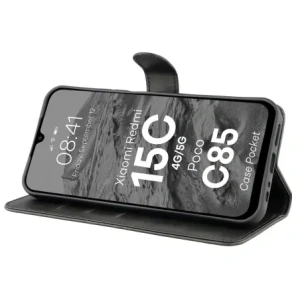 Etui z klapką Bizon Case Pocket do Xiaomi Redmi 15C 4G / 5G / Poco C85 czarne