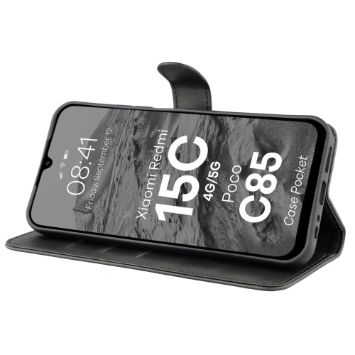 Etui z klapką Bizon Case Pocket do Xiaomi Redmi 15C 4G / 5G / Poco C85 czarne