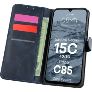 Etui z klapką Bizon Case Pocket do Xiaomi Redmi 15C 4G / 5G / Poco C85 granatowe