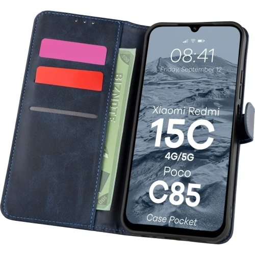 Etui z klapką Bizon Case Pocket do Xiaomi Redmi 15C 4G / 5G / Poco C85 granatowe