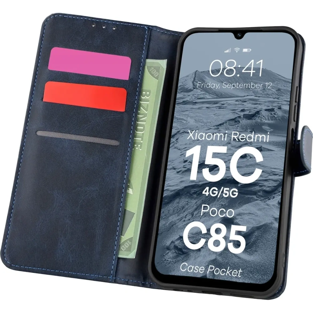 Etui z klapką Bizon Case Pocket do Xiaomi Redmi 15C 4G / 5G / Poco C85 173mm granatowe