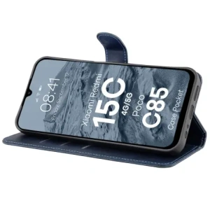 Etui z klapką Bizon Case Pocket do Xiaomi Redmi 15C 4G / 5G / Poco C85 granatowe