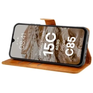 Etui z klapką Bizon Case Pocket do Xiaomi Redmi 15C 4G / 5G / Poco C85 brązowe