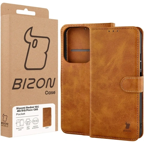 Etui z klapką Bizon Case Pocket do Xiaomi Redmi 15C 4G / 5G / Poco C85 brązowe