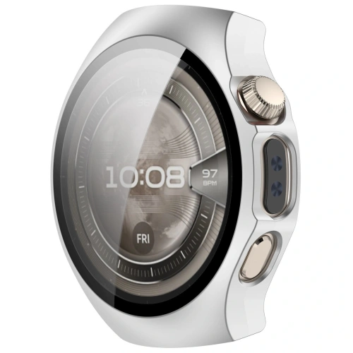 Etui ze szkłem do zegarka Bizon Case+Glass Watch do Huawei Watch 5 42mm satynowe srebrne