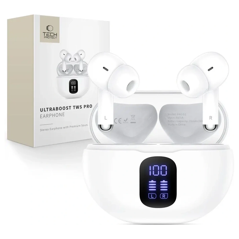 Słuchawki bezprzewodowe dokanałowe Tech-Protect UltraBoost TWS Earphone Pro G2 White