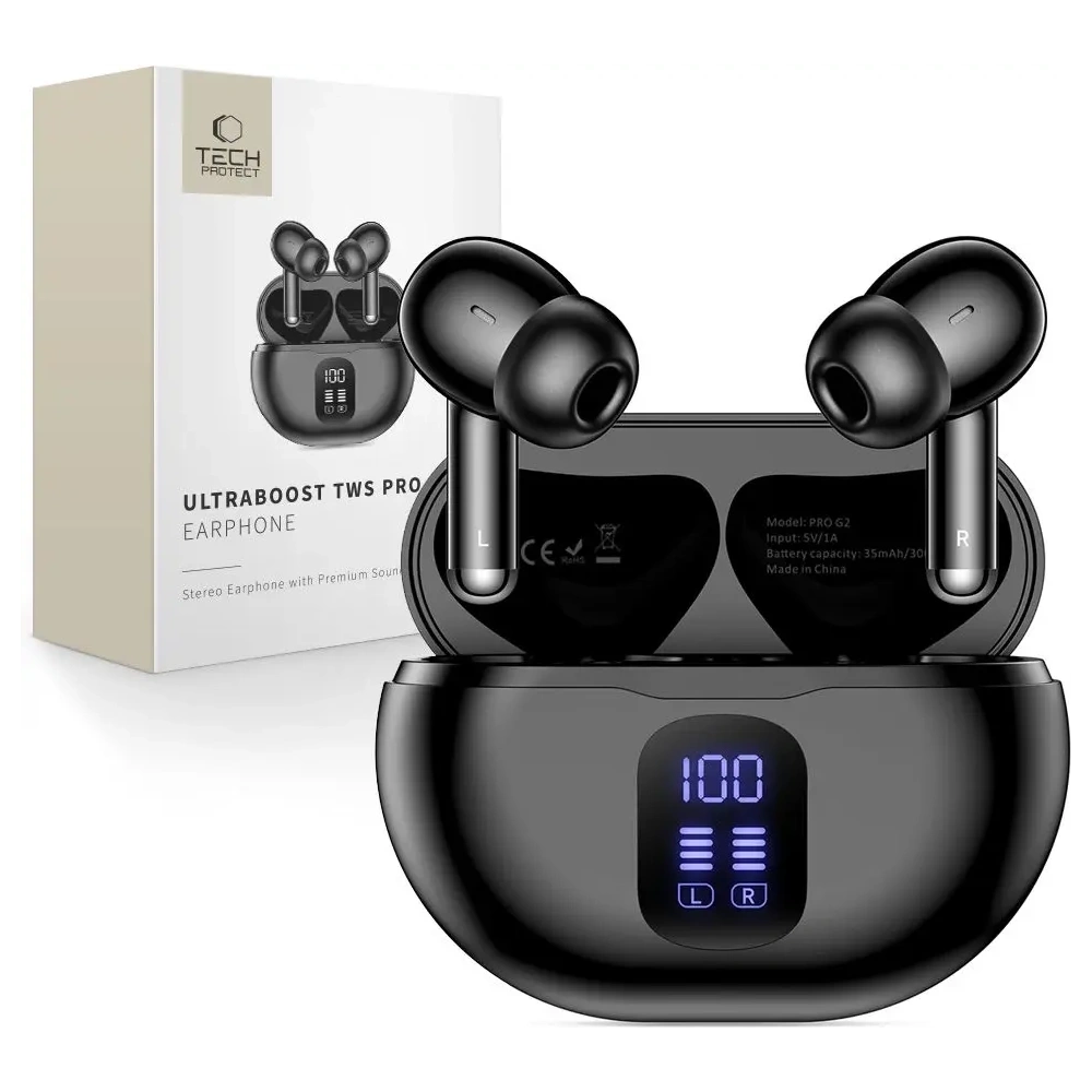 Bezprzewodowe słuchawki dokanałowe Tech-Protect Ultraboost TWS Earphone Pro G2 Black