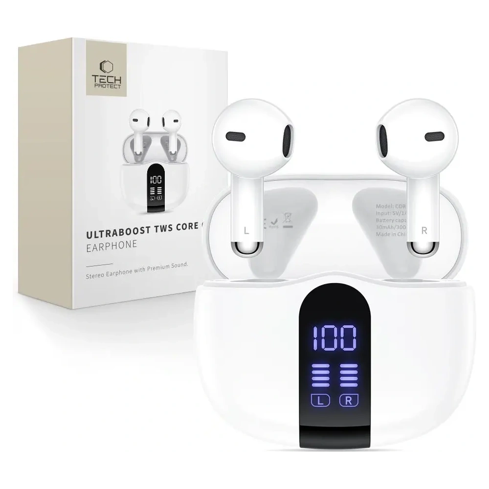 Bezprzewodowe słuchawki douszne Tech-Protect Ultraboost TWS Earphone Core G2 White