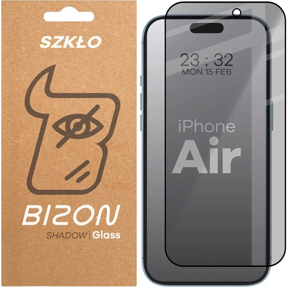 Prywatyzujące szkło hartowane Bizon Glass Edge Shadow do Apple iPhone Air przyciemniane z czarną ramką