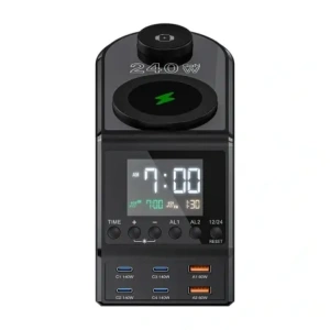 Budzik z ładowarką bezprzewodową Blitzwolf BW-FW10 2xUSB-A 60W, 4xUSB-C 120W, do telefonu, do zegarka