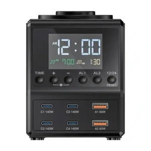 Budzik z ładowarką bezprzewodową Blitzwolf BW-FW10 2xUSB-A 60W, 4xUSB-C 120W, do telefonu, do zegarka