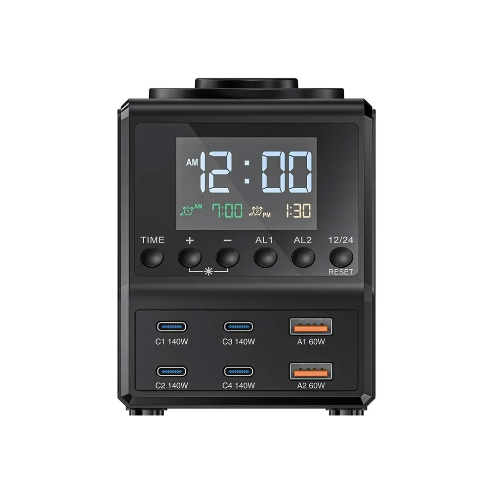 Budzik z ładowarką bezprzewodową Blitzwolf BW-FW10 2xUSB-A 60W, 4xUSB-C 120W, do telefonu, do zegarka