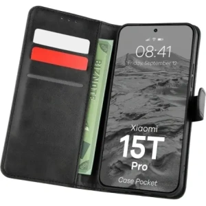 Etui z klapką Bizon Case Pocket do Xiaomi 15T Pro czarne Etui z klapką Bizon Case Pocket do Xiaomi 15T Pro czarne