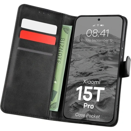 Etui z klapką Bizon Case Pocket do Xiaomi 15T Pro czarne Etui z klapką Bizon Case Pocket do Xiaomi 15T Pro czarne