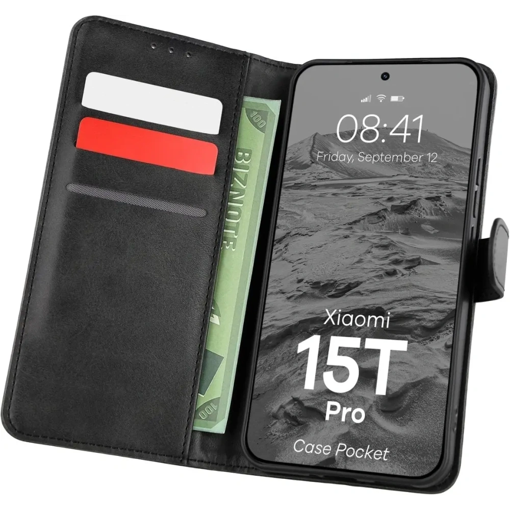 Etui z klapką Bizon Case Pocket do Xiaomi 15T Pro czarne