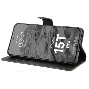 Etui z klapką Bizon Case Pocket do Xiaomi 15T Pro czarne Etui z klapką Bizon Case Pocket do Xiaomi 15T Pro czarne