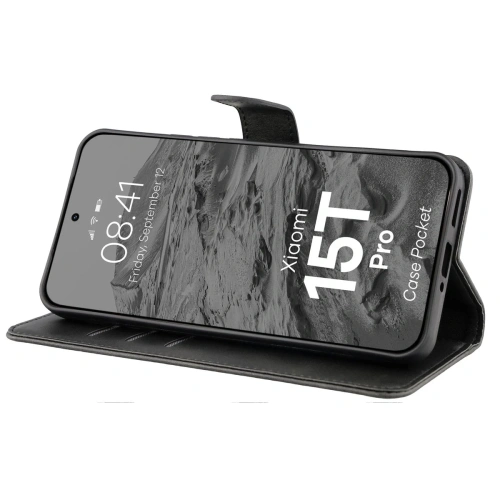 Etui z klapką Bizon Case Pocket do Xiaomi 15T Pro czarne Etui z klapką Bizon Case Pocket do Xiaomi 15T Pro czarne
