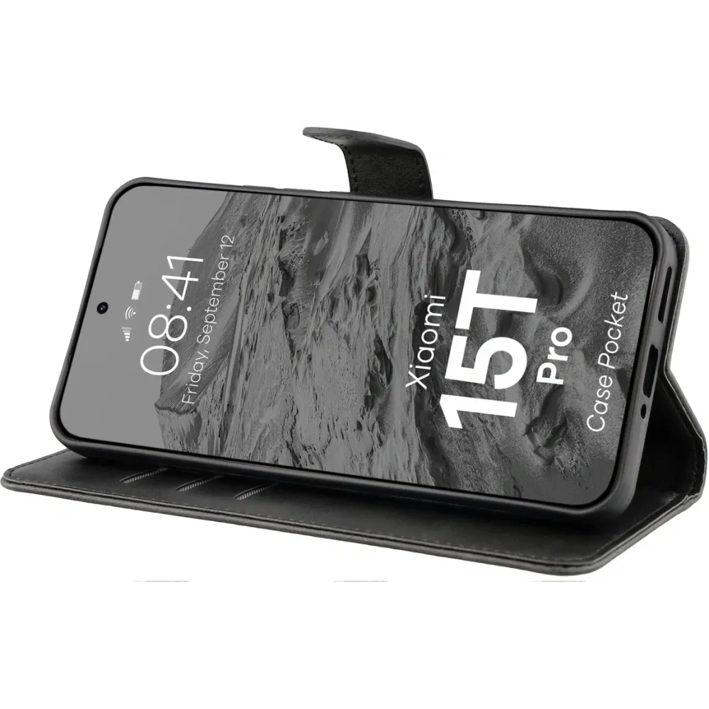 Etui z klapką Bizon Case Pocket do Xiaomi 15T Pro czarne