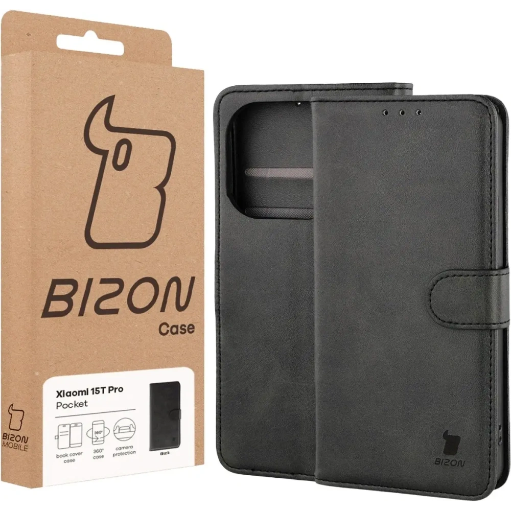 Etui z klapką Bizon Case Pocket do Xiaomi 15T Pro czarne