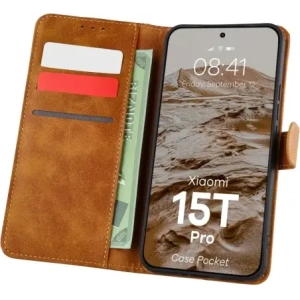 Etui z klapką Bizon Case Pocket do Xiaomi 15T Pro brązowe Etui z klapką Bizon Case Pocket do Xiaomi 15T Pro brązowe