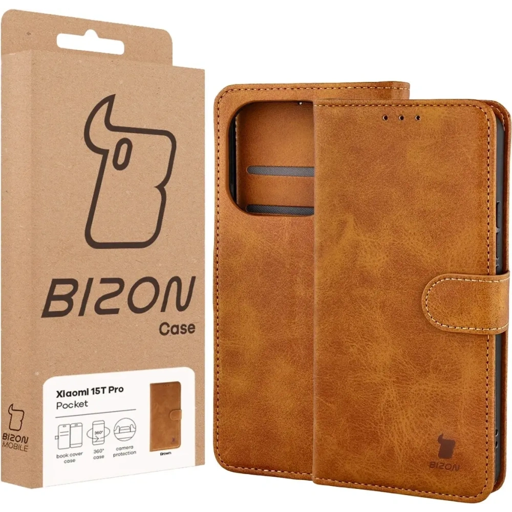 Etui z klapką Bizon Case Pocket do Xiaomi 15T Pro brązowe