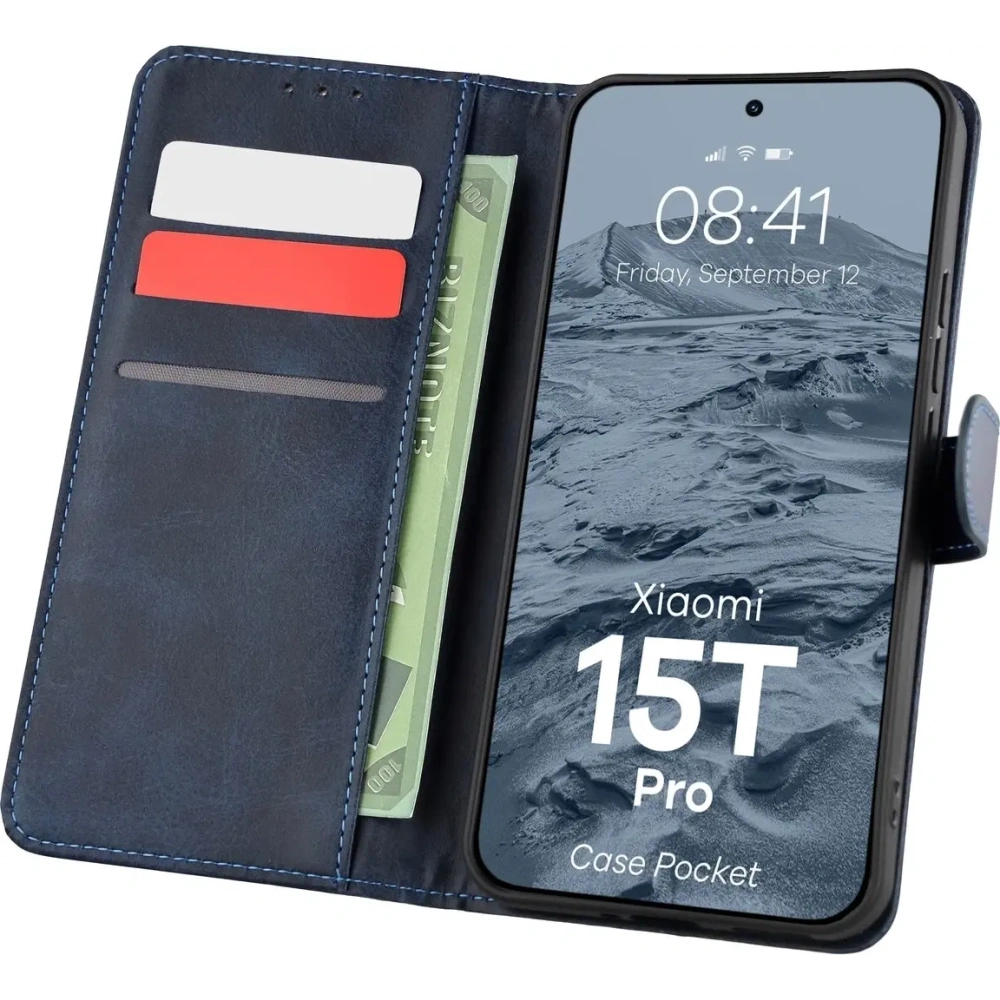 Etui z klapką Bizon Case Pocket do Xiaomi 15T Pro granatowe