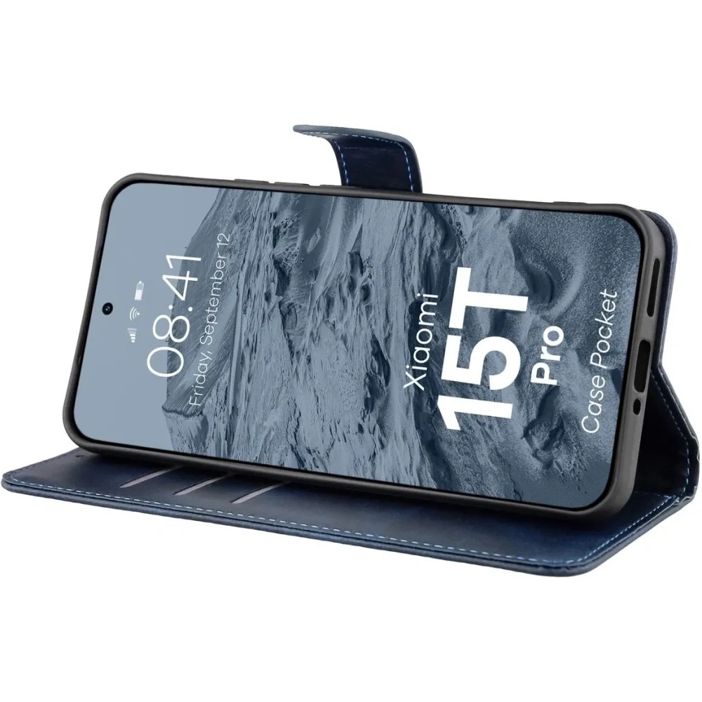 Etui z klapką Bizon Case Pocket do Xiaomi 15T Pro granatowe